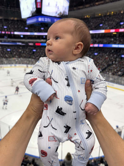 2-Way Zip Romper, Hockey Stripe