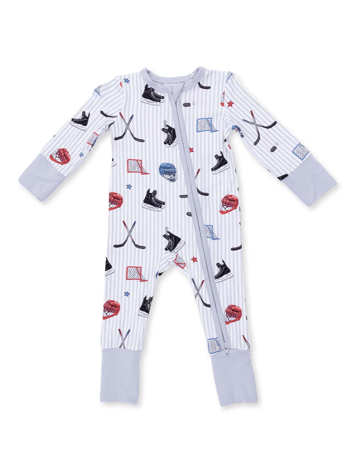 2-Way Zip Romper, Hockey Stripe