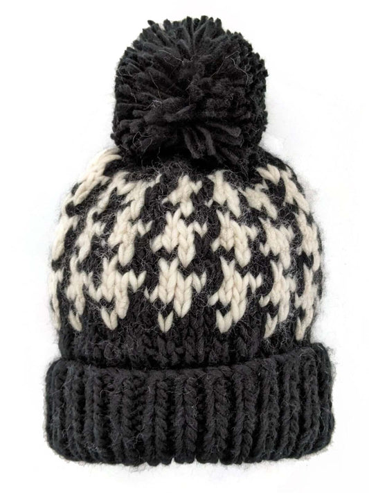 Houndstooth Knit Pom Hat