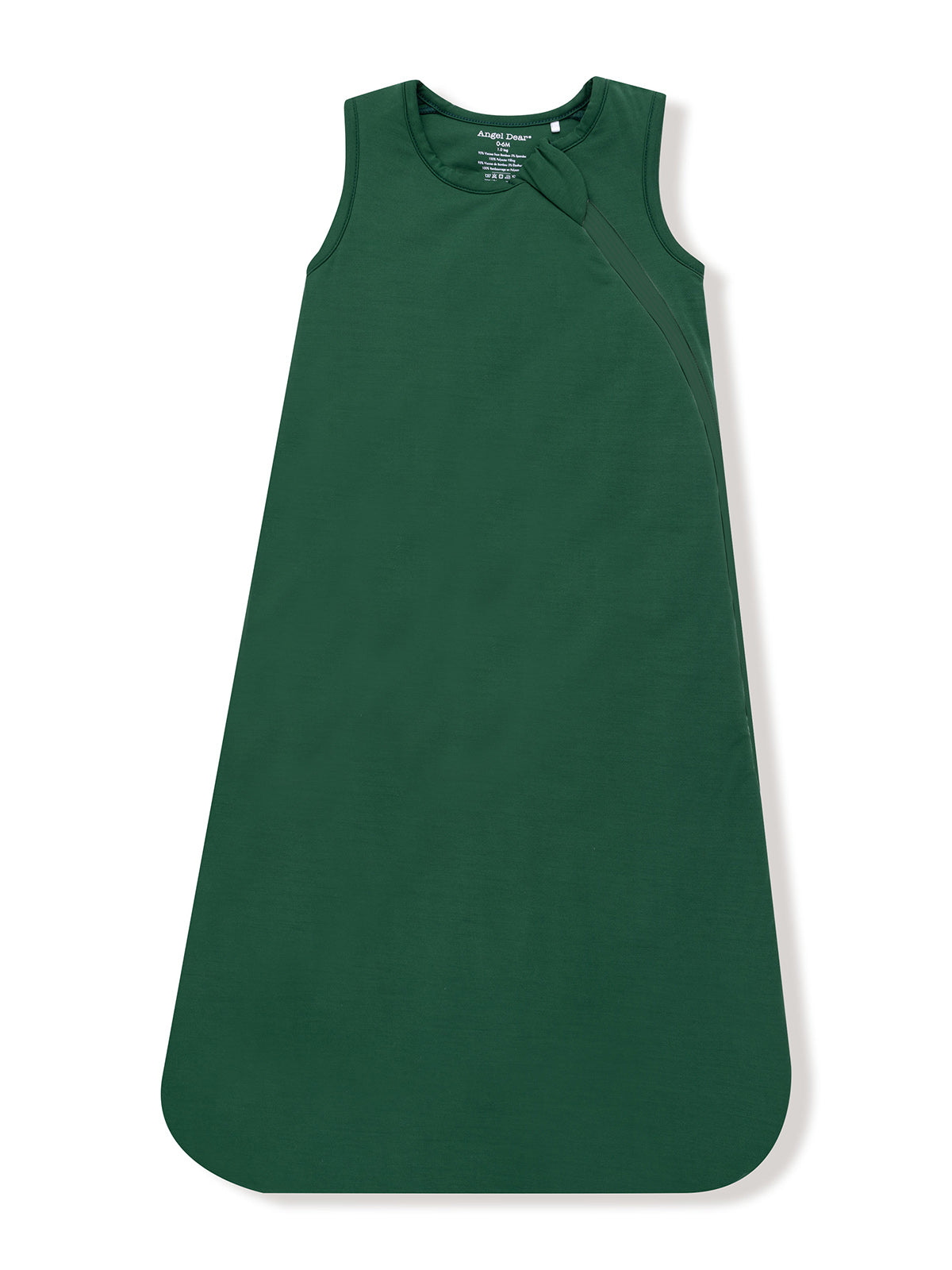 Green sleeveless dress with a rounded hem, featuring a side closure for easy dressing.