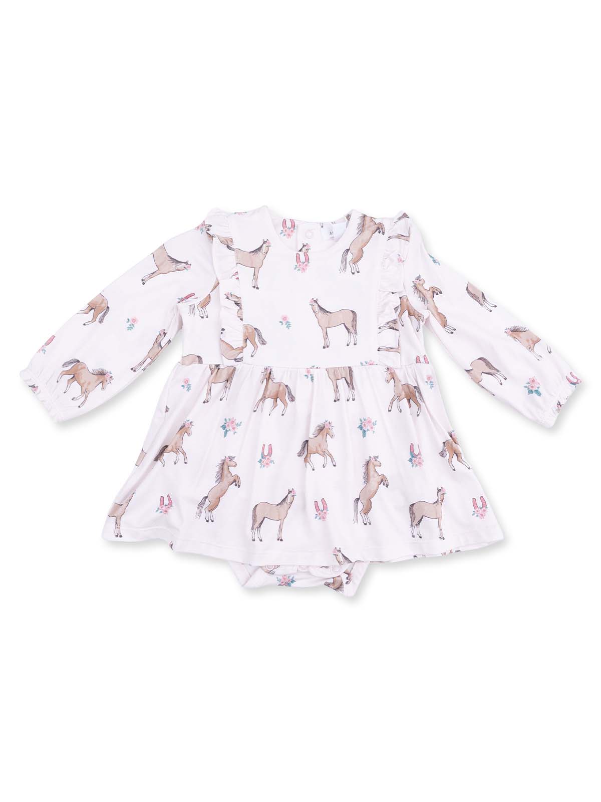 Long Sleeve Ruffle Bodysuit Dress, I Love Horses
