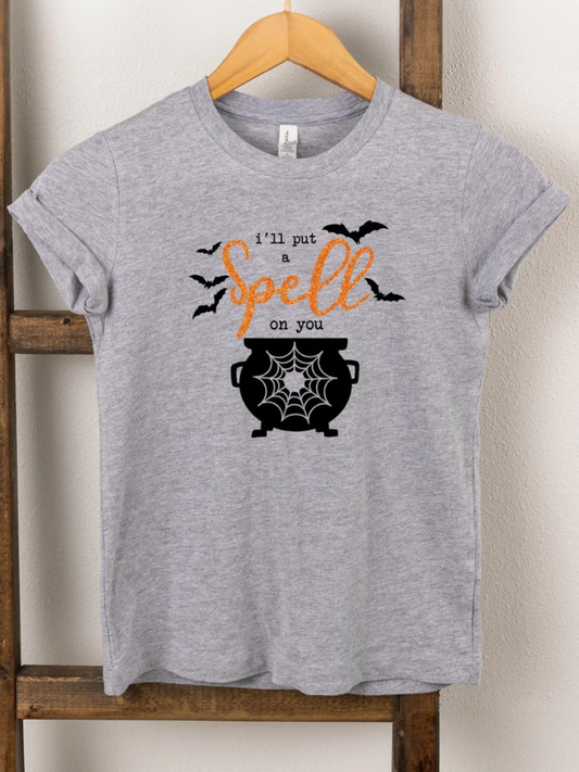 I'll Put A Spell On You Glitter Short Sleeve Graphic Tee, Heather Grey