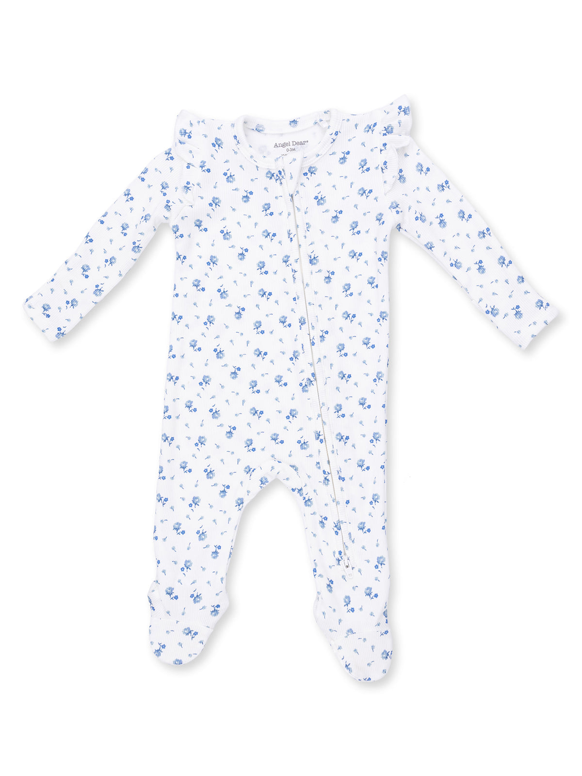 Ribbed Ruffle Sleeve 2-Way Zip Footie, Joli Rosette