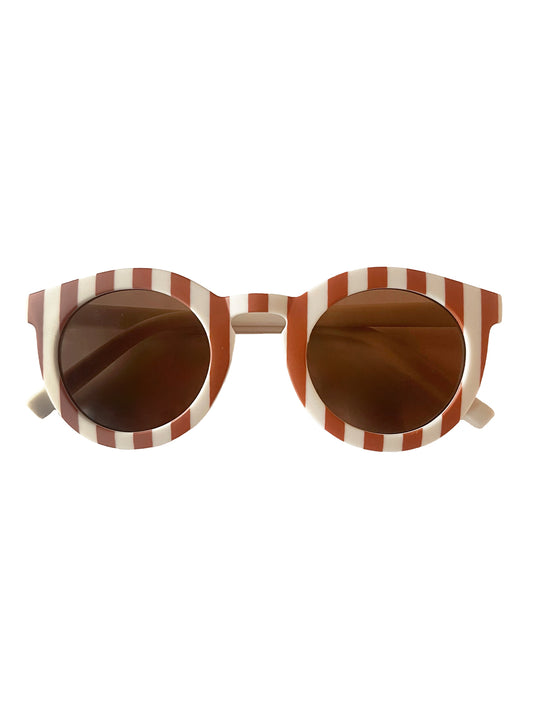 Kids Retro Groovy Sunglasses, Tan/White Stripe