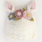 Knit Bunny Hat, White Multi Flowers
