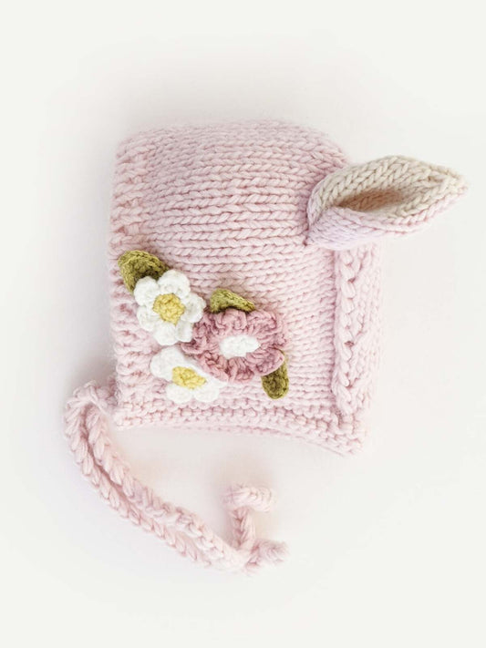 Knit Bunny Bonnet, Blush Flowers
