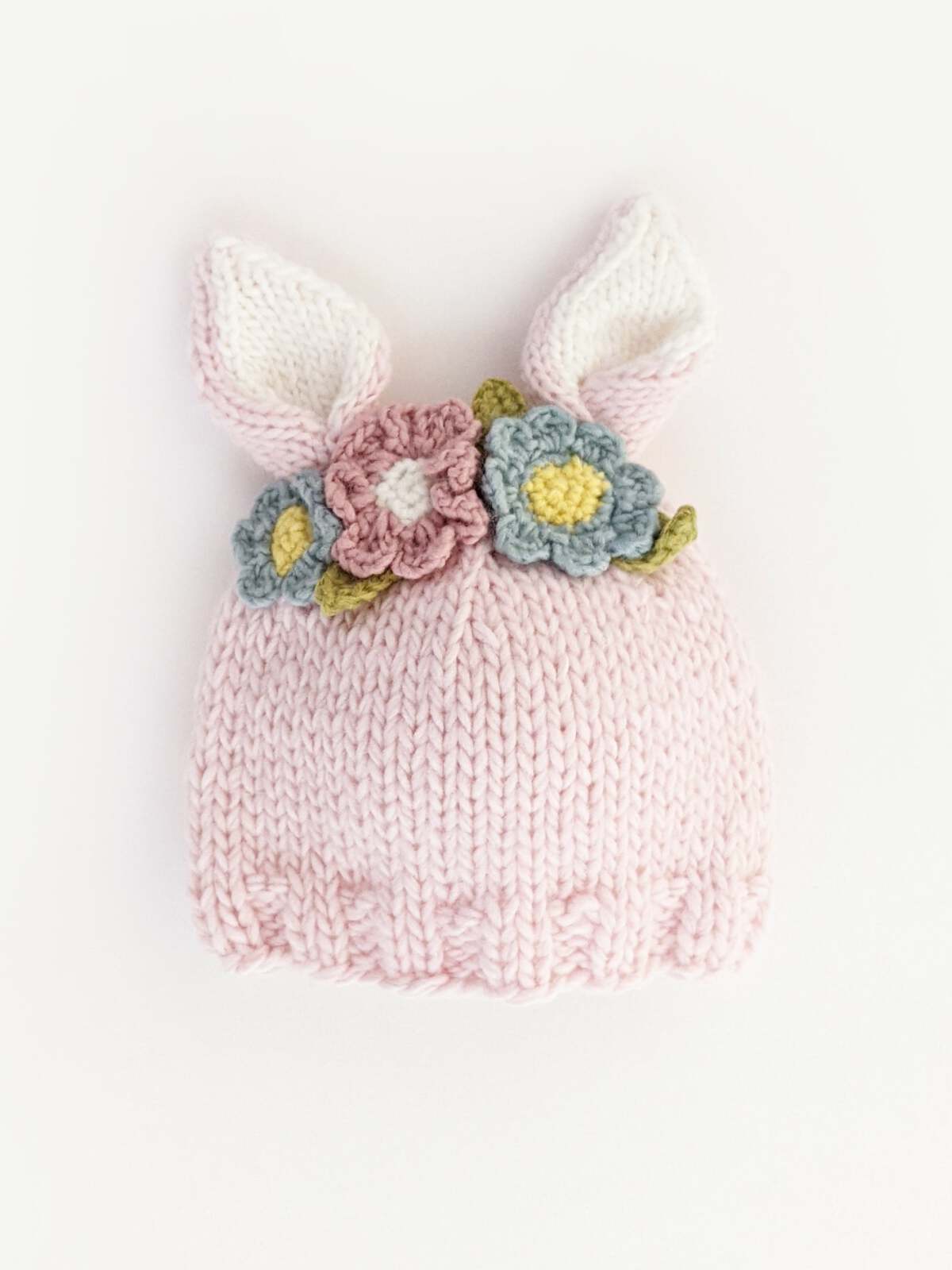 Knit Bunny Hat, Blush Multi Flowers