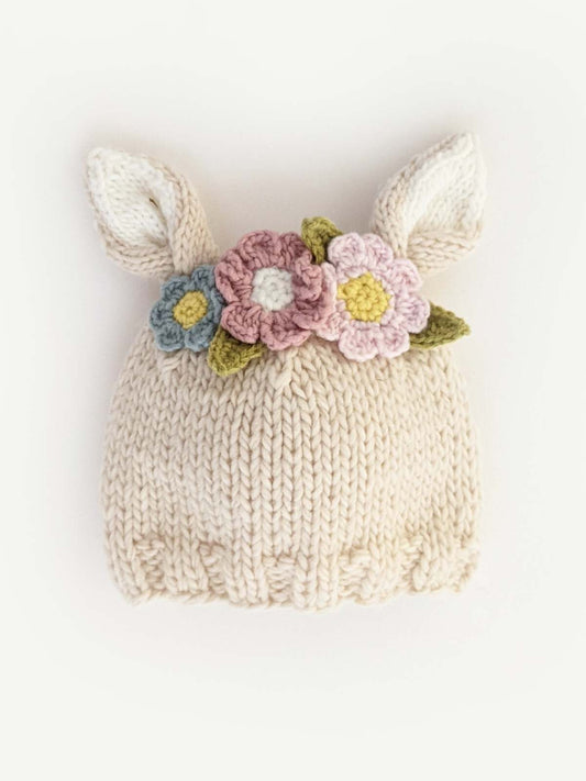 Knit Bunny Hat, Natural Multi Flowers