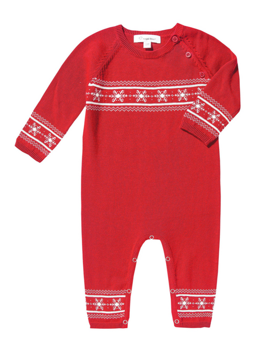 Knit Romper, Holiday Red Snowflake