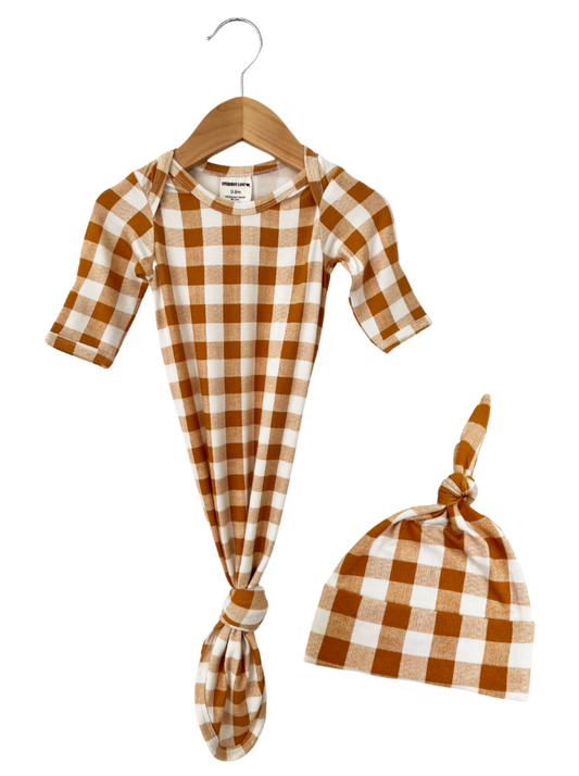 Knotted Gown & Hat Set, Tuscany Plaid