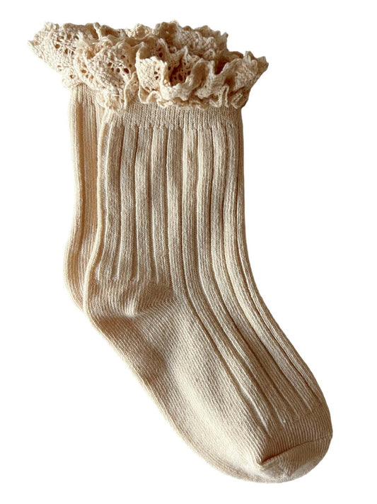 Lace Trim Ribbed Socks, Ivory