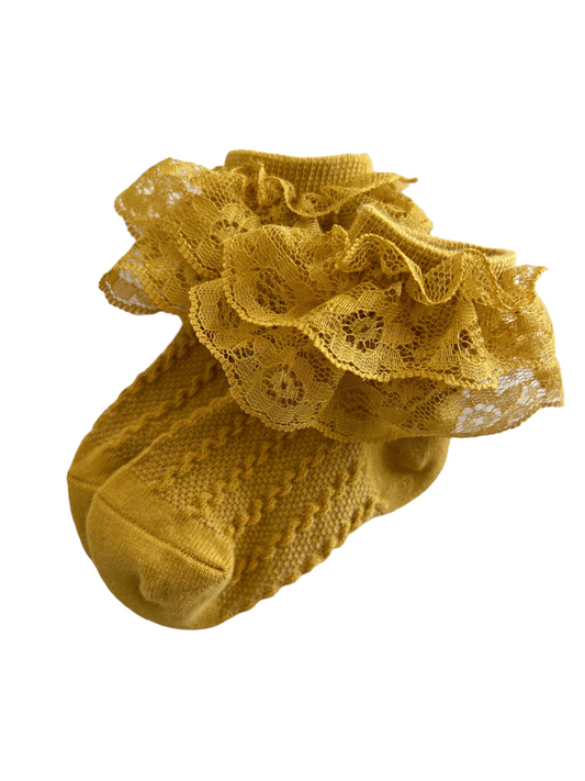 Lacey Ruffle Socks, Yellow