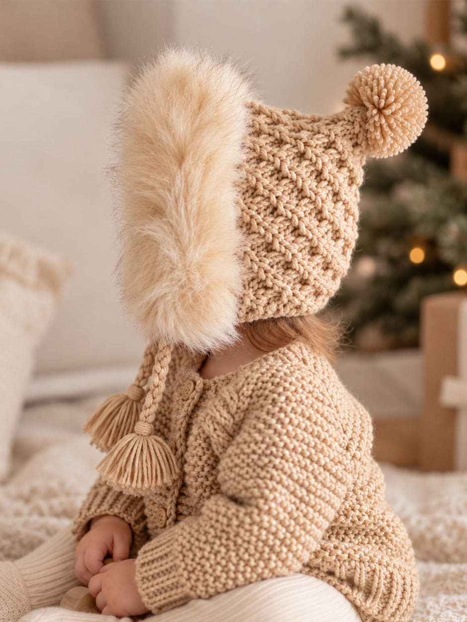 Fur Trimmed Bonnet, Latte
