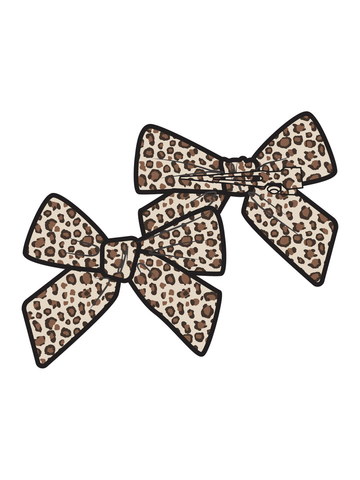 2-Pack Hair Bows w/Clips, Leopard Ribbed