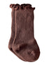 Brown ruffled socks stacked together, showcasing a soft texture and casual style. Perfect for cozy outfits.