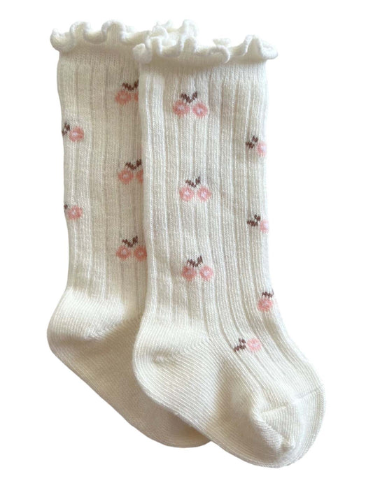 Lettuce Edge Socks, White/Pink Floral