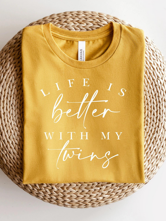 Life Is Better With My Twins Adult Graphic Tee, Mustard