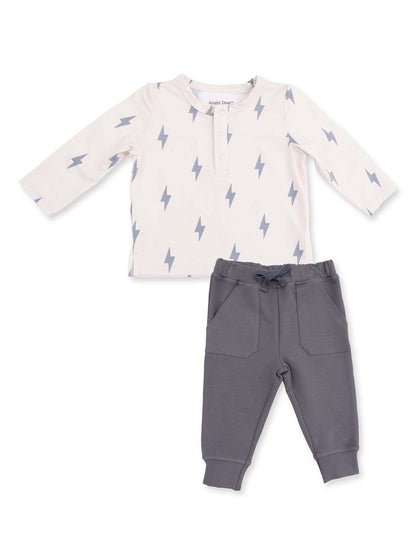 Long Sleeve Henley & Jogger, Lightning Bolts