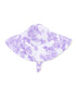 Floral purple sun hat with a wide brim and chin strap, perfect for sun protection.