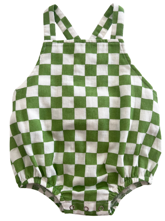 Lime Checkerboard / Organic August Sunsuit