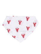 Red lobster patterned bandana on a white background, folded in a triangular shape.