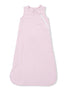 Light pink sleeveless baby sleeping bag with a side zipper and a decorative knot. Suitable for infants.