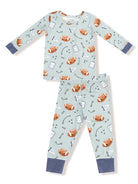 Light blue pajama set featuring football prints, playful designs, and a comfortable fit for kids.