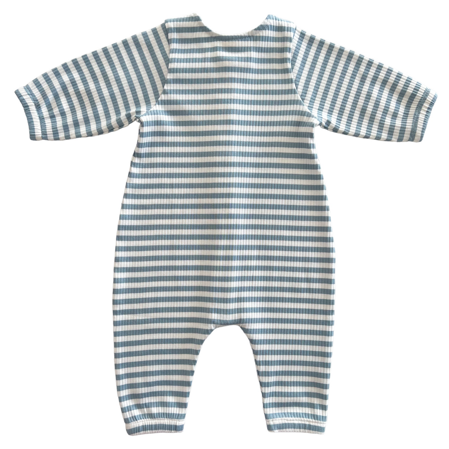 Dusty Blue Stripe / Organic Ribbed Long Sleeve Bay Jumpsuit