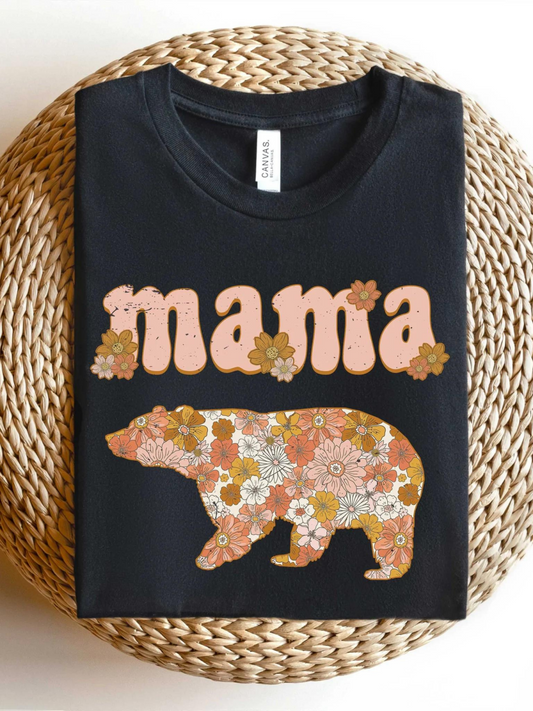Mama Bear Flowers Women's Graphic Tee, Black