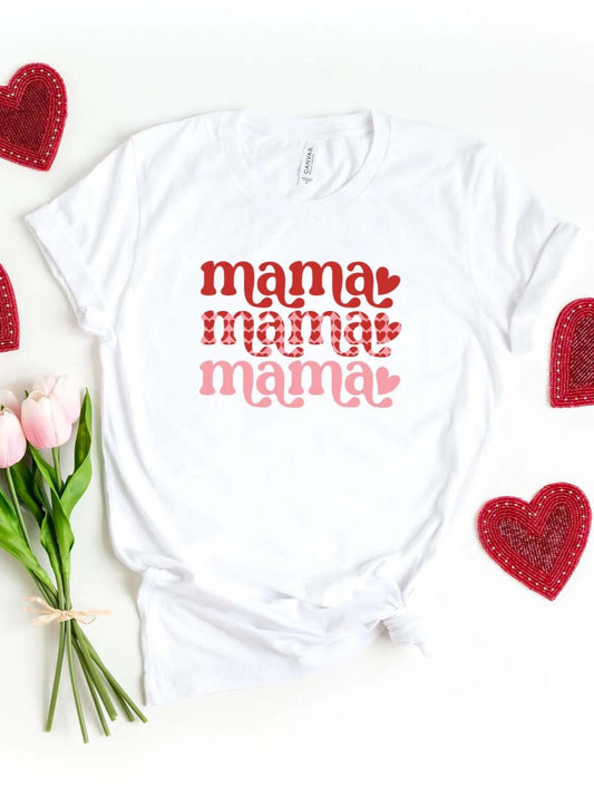 Mama Stacked Hearts Women's Graphic Tee, White