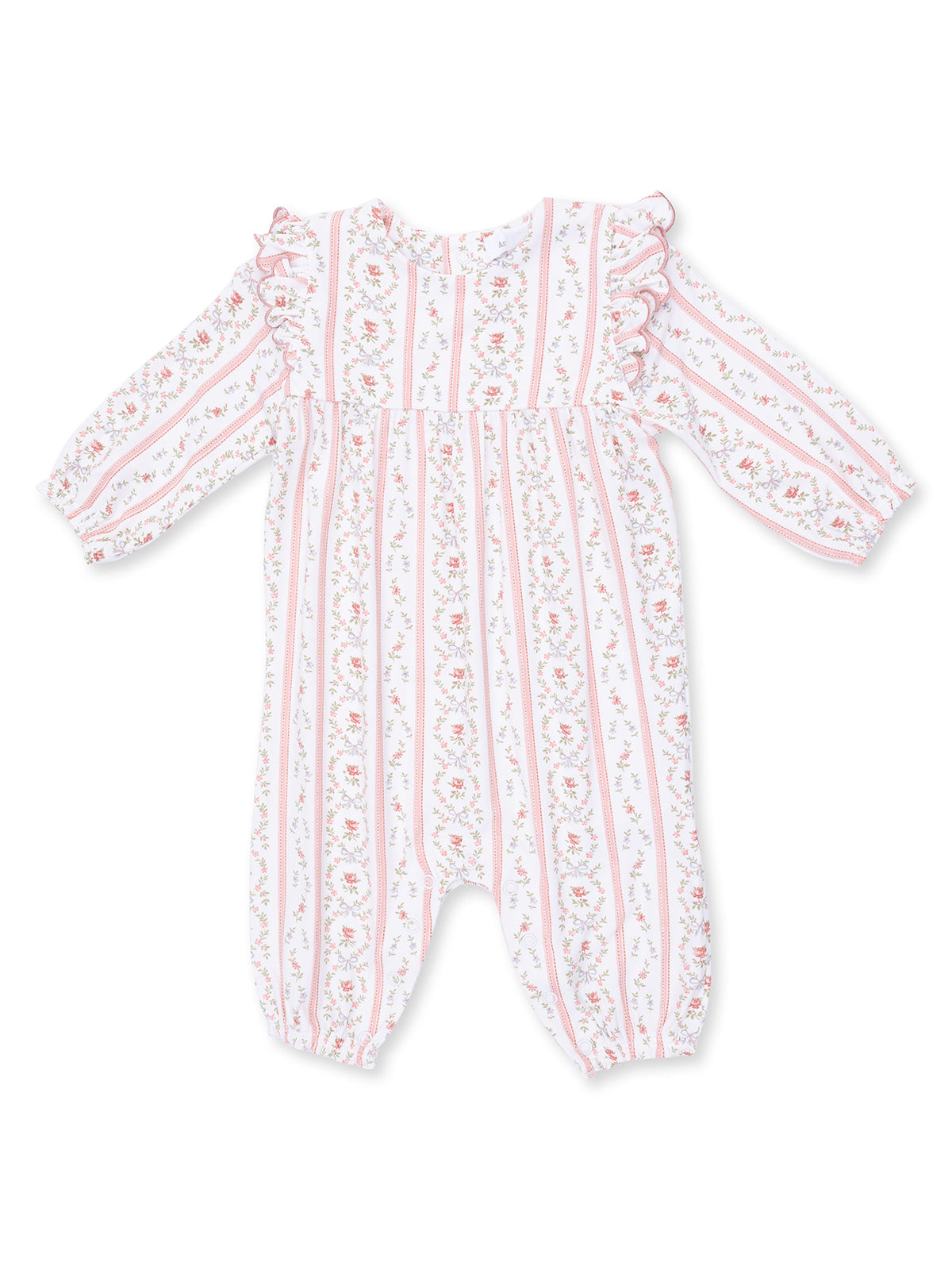 Long Sleeve Petal Ruffle Romper, Marnie Rosebud Stripe