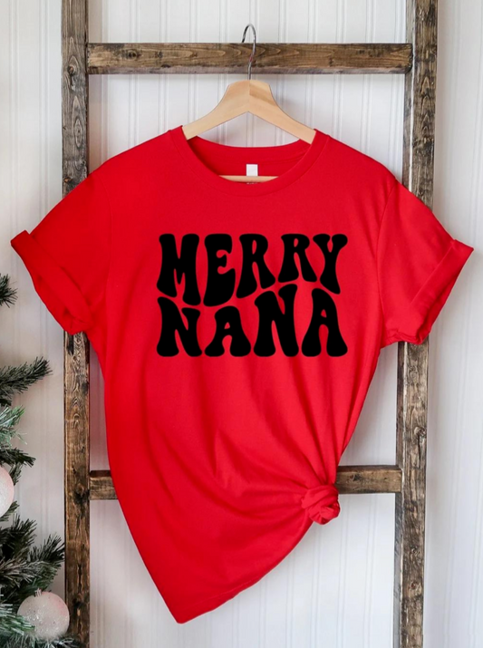 Merry Nana Wavy Women's Graphic Tee, Red
