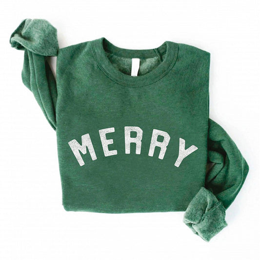 Merry Women's Graphic Fleece Sweatshirt, Heather Forest