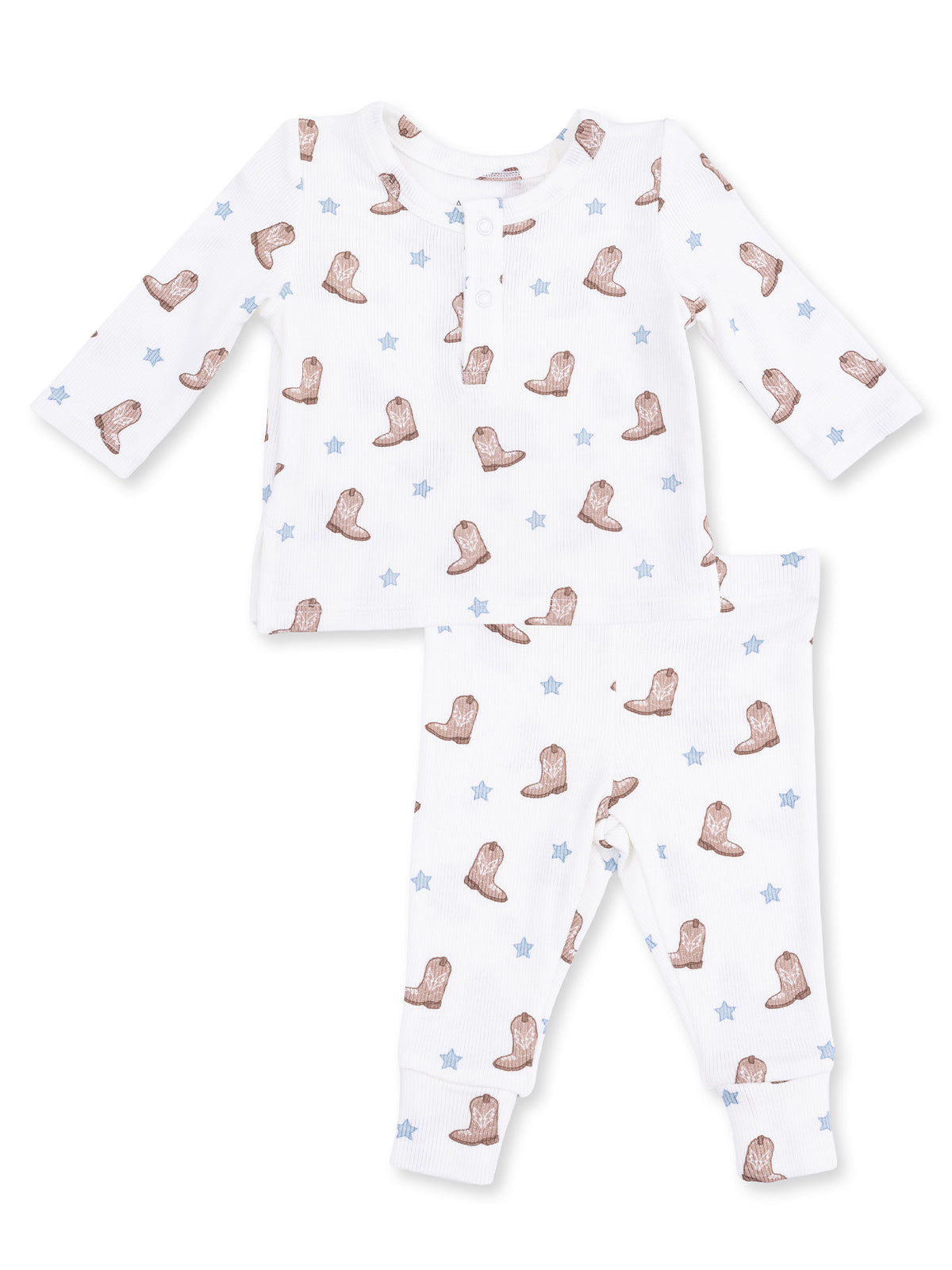 Ribbed Long Sleeve Henley Play Set, Mini Cowboy Boots