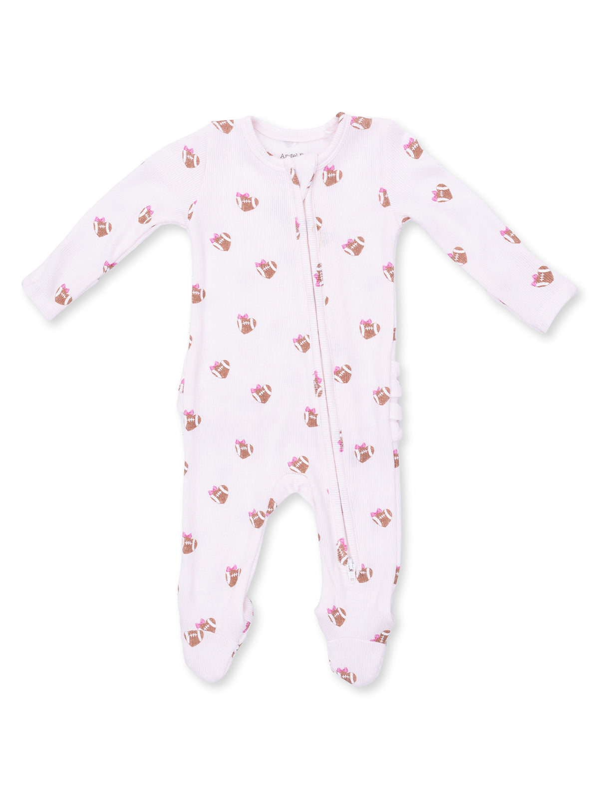 Ribbed 2-Way Ruffle Zip Footie, Mini Football Hearts