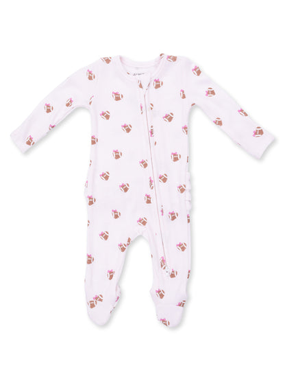 Ribbed 2-Way Ruffle Zip Footie, Mini Football Hearts