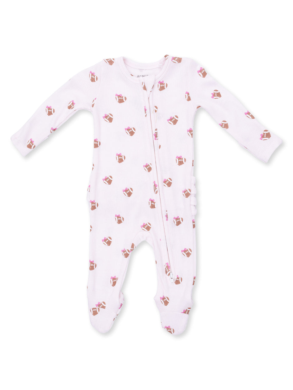 Ribbed 2-Way Ruffle Zip Footie, Mini Football Hearts