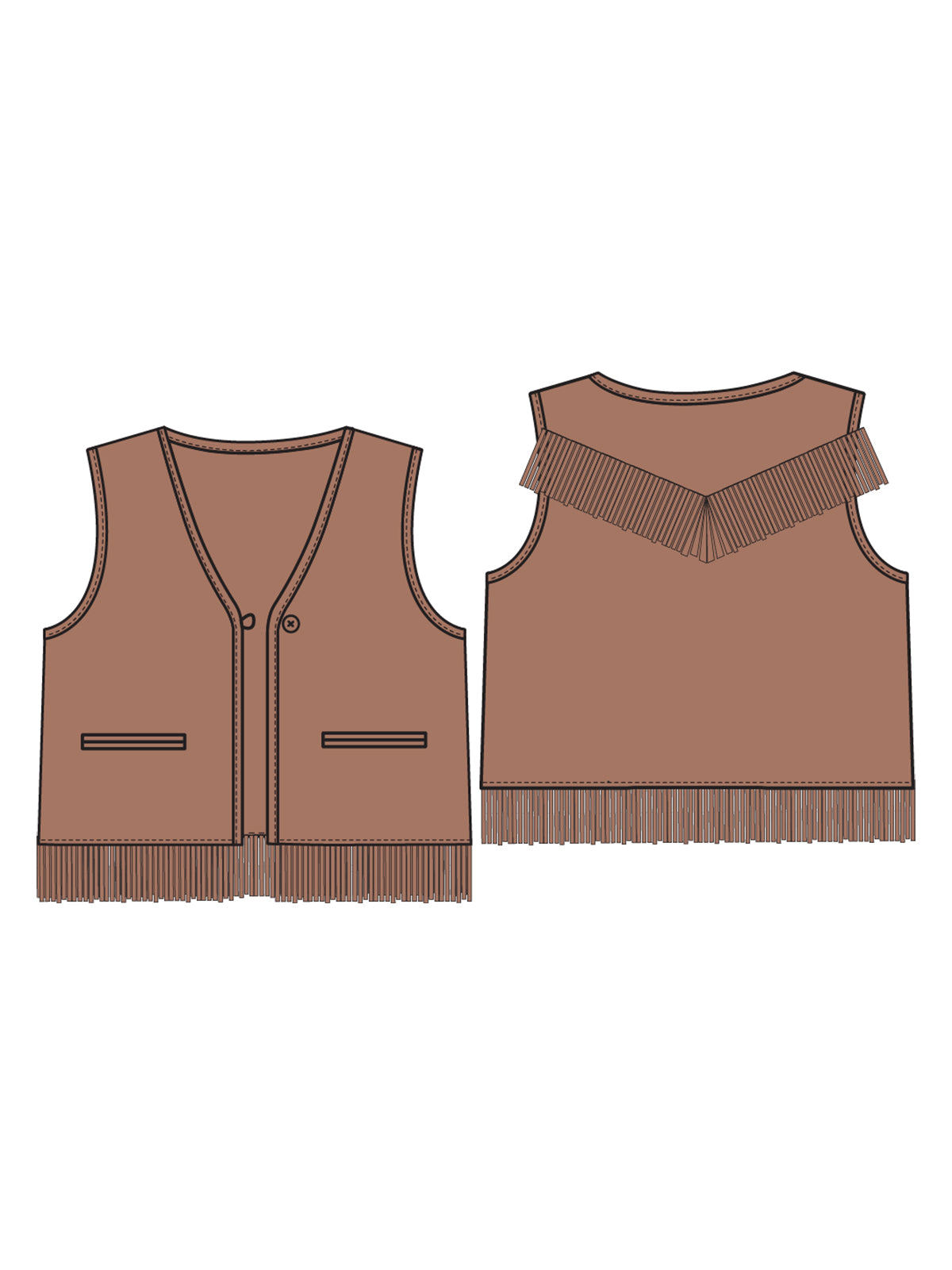 Western Fringe Vest, Mocha Mousse