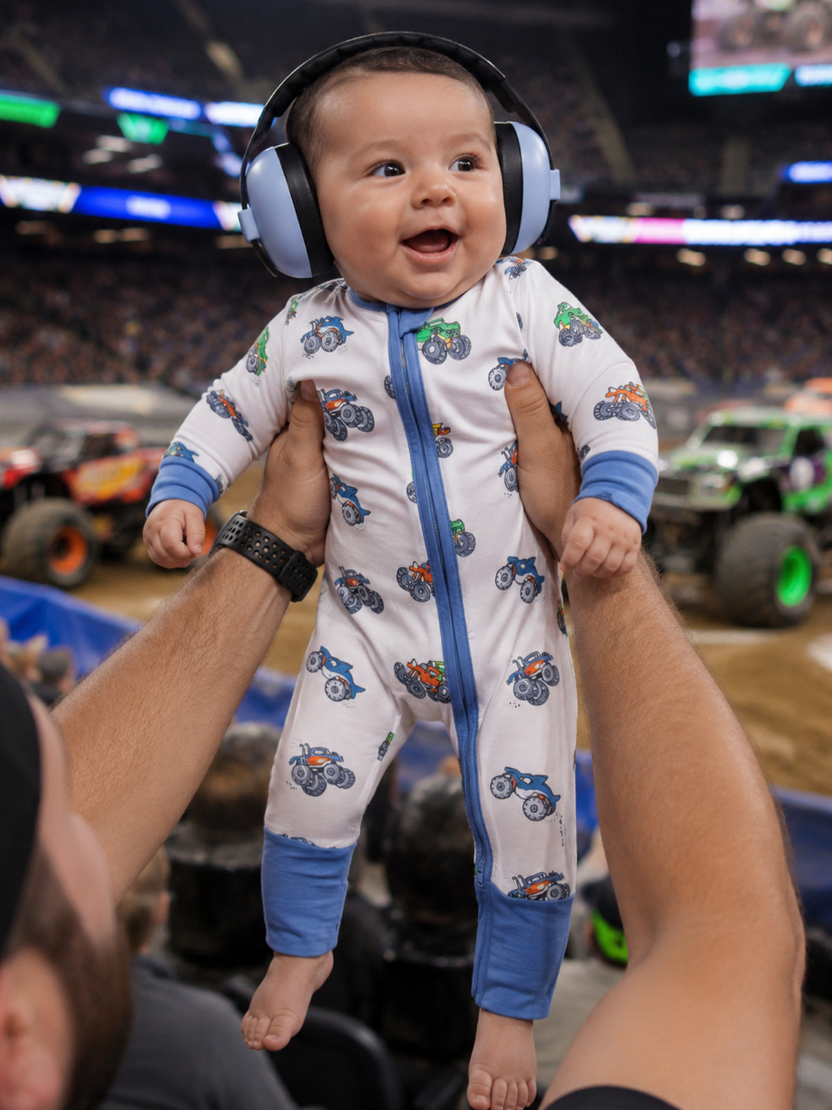 2-Way Zip Romper, Monster Trucks