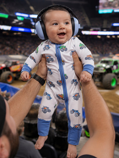 2-Way Zip Romper, Monster Trucks