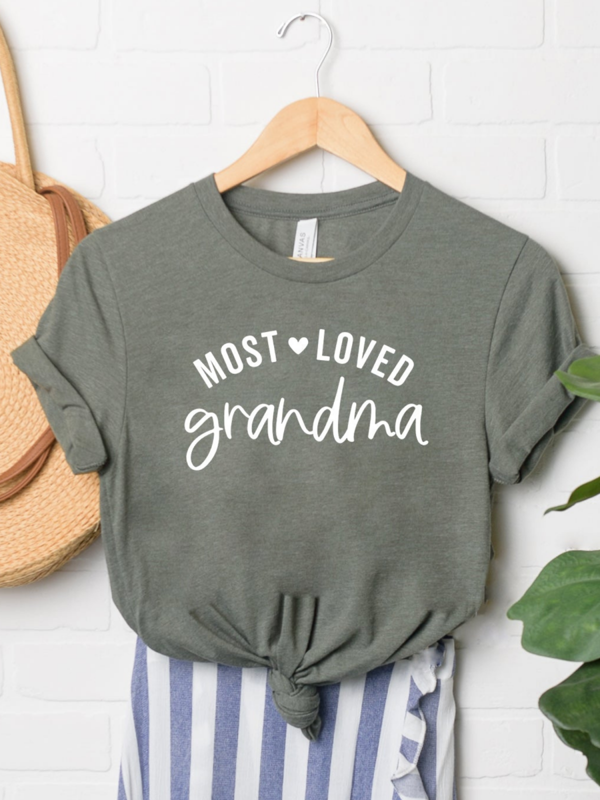 Most Loved Grandma Women's Graphic Tee, Army Green