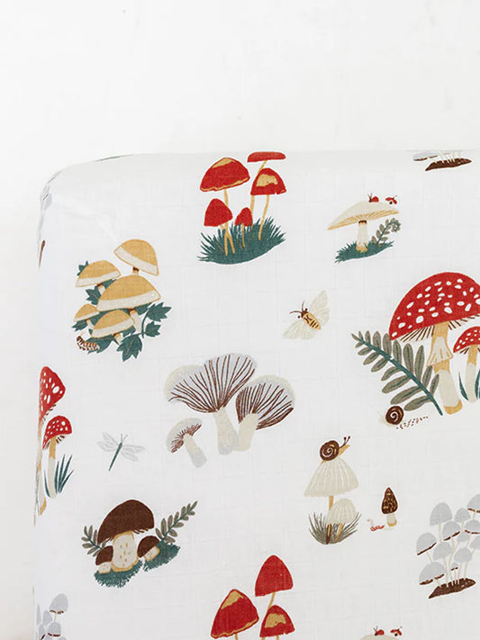 Mushroom Muslin Crib Sheet
