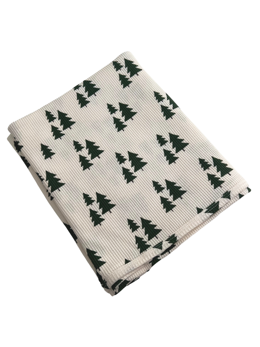 Organic Cotton Waffle Swaddle, Forest Green Trees