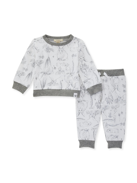 Organic French Terry Top & Pant Set, Bunny Toile