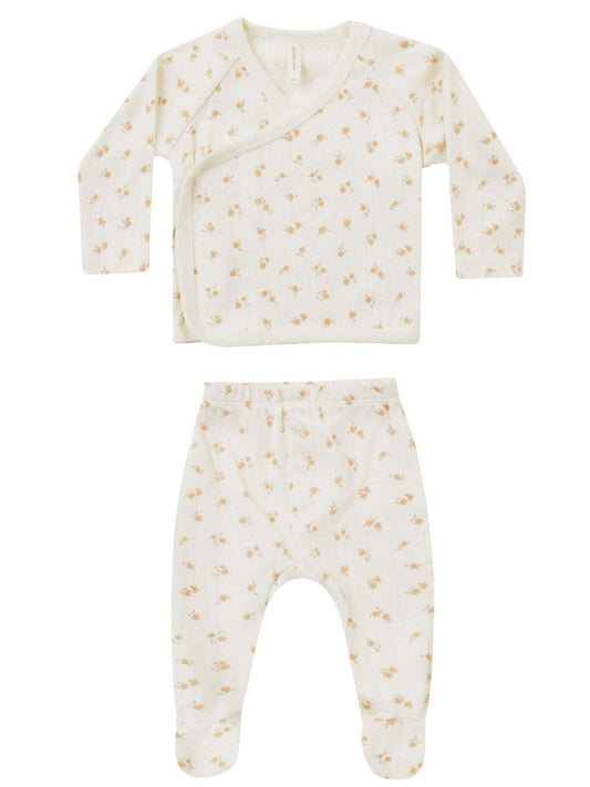 Organic Pointelle Wrap Top & Footed Pant Set, Ditsy Melon