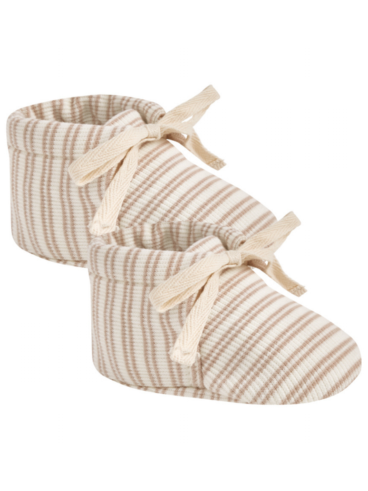 Organic Ribbed Baby Booties, Oat Stripe