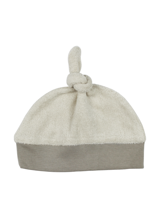 Organic Terry Banded Top-Knot Beanie, Sand Castle