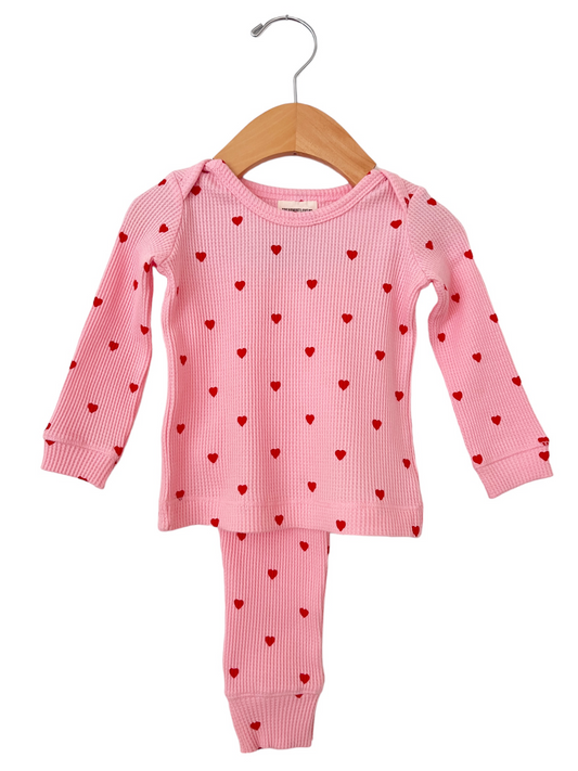 Organic Waffle 2-Piece Set, Little Red Heart (on Pink)