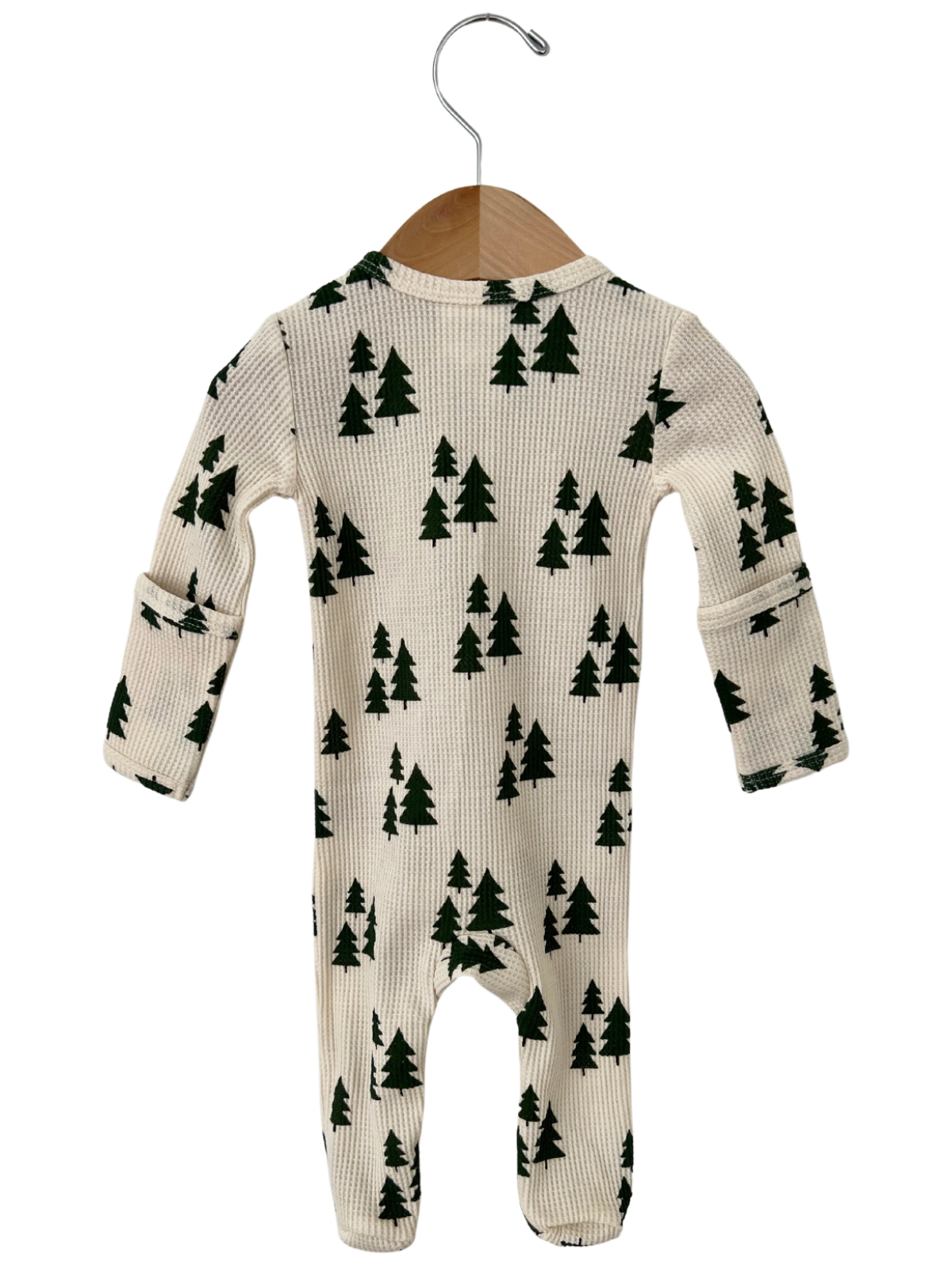 Organic Waffle Basic Zip Footie, Forest Green Trees