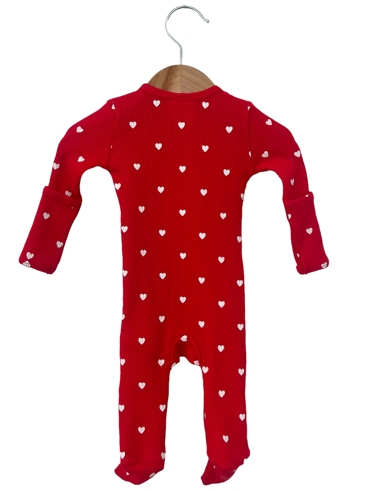 Organic Waffle Basic Zip Footie, Little White Heart (on Red)